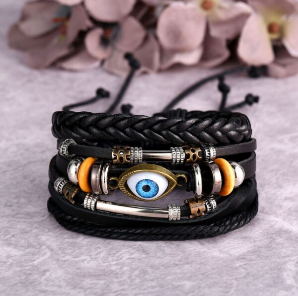 New beaded fish bone owl color stone leather multi-layer bracelet retro punk bracelet - Image 4