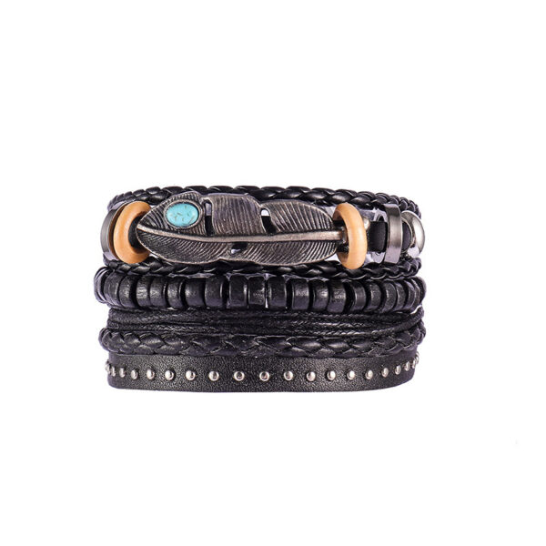 New beaded fish bone owl color stone leather multi-layer bracelet retro punk bracelet - Image 8