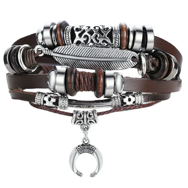 New beaded fish bone owl color stone leather multi-layer bracelet retro punk bracelet - Image 10