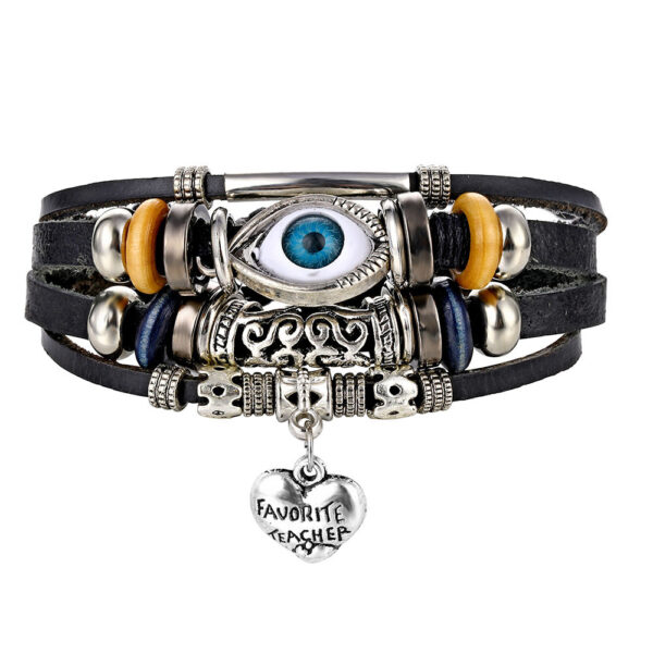 New beaded fish bone owl color stone leather multi-layer bracelet retro punk bracelet - Image 9