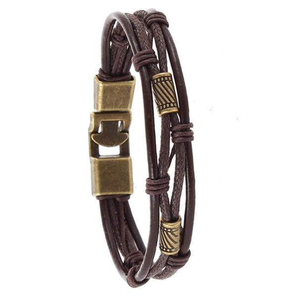 New beaded fish bone owl color stone leather multi-layer bracelet retro punk bracelet - Image 3