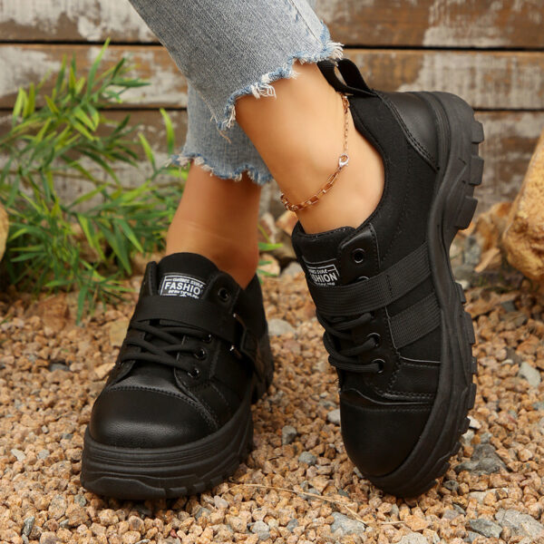 Lace-up Canvas Shoes With Hook Design Fashion Breathable Thick-soled Round-toe Casual Shoes For Women Sneakers - Image 3