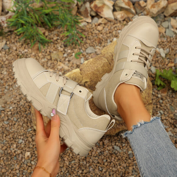 Lace-up Canvas Shoes With Hook Design Fashion Breathable Thick-soled Round-toe Casual Shoes For Women Sneakers - Image 7