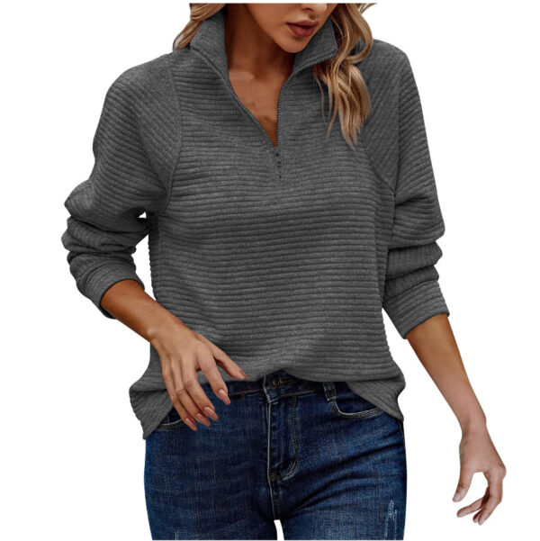 Zipper Stand Collar Pullover Sweatshirt Fashion Solid Striped Long Sleeve Top Spring And Autumn Women's Clothing - Image 9