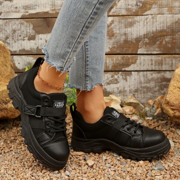 Lace-up Canvas Shoes With Hook Design Fashion Breathable Thick-soled Round-toe Casual Shoes For Women Sneakers - Image 6