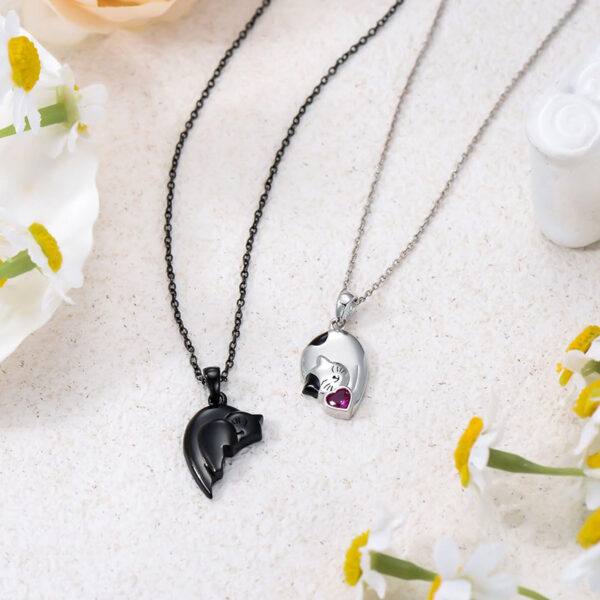 Couple Stitching Love Black And White  Hug Cute Pet Cat Couple Pendant Necklace For Women Girls Fashion Exquisite Gift - Image 5