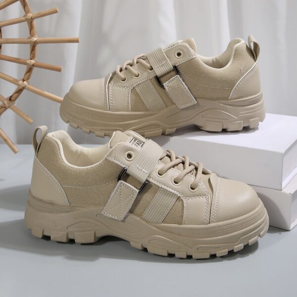Lace-up Canvas Shoes With Hook Design Fashion Breathable Thick-soled Round-toe Casual Shoes For Women Sneakers - Image 2